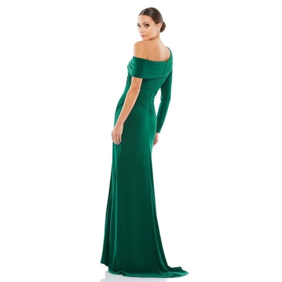 Ieena for Mac Duggal Asymmetric Jersey Gown in green size: 6 - Picture 4 of 8